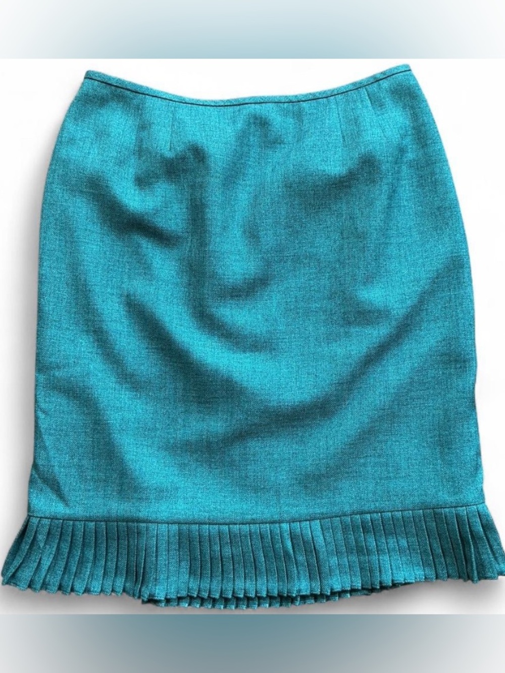 Office Siren Jewel Toned Teal Le Suit Pencil Skirt with Micro Pleated Ruffle